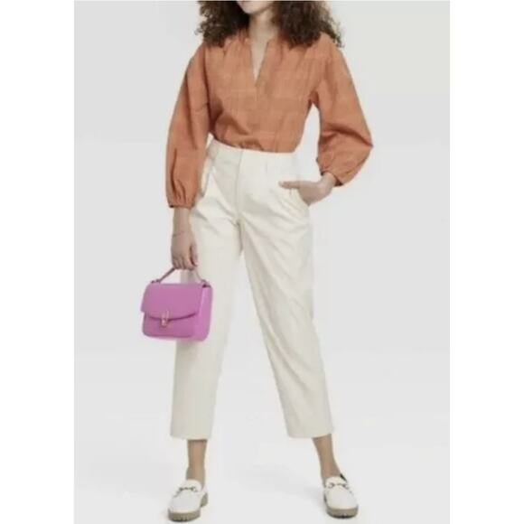 A New Day Popover Blouse WMNS XXL Rust Plaid Long Sleeve Office Work Top Shirt - Picture 10 of 10